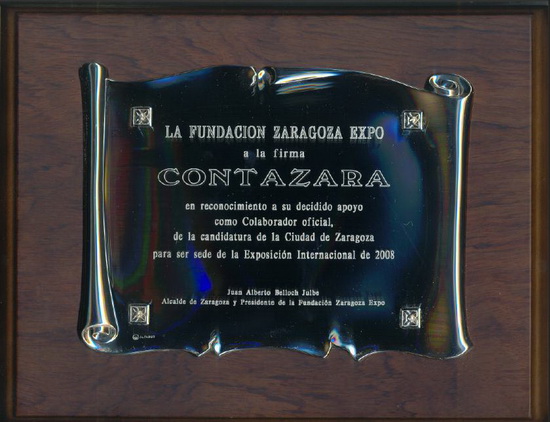 Reconocimiento al Apoyo Prestado como Colaborador Oficial a la Exposición Internacional De Zaragoza